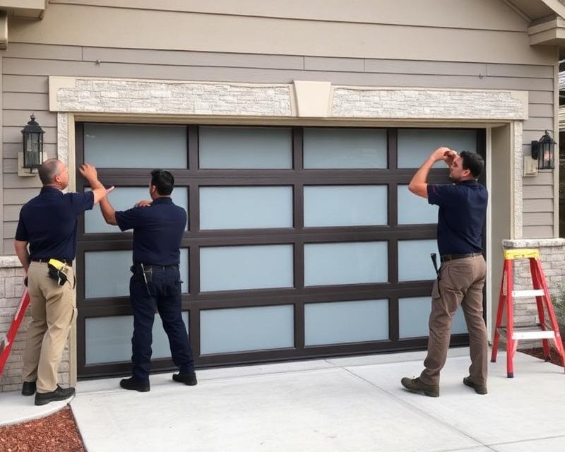 Professional garage door installation team at work