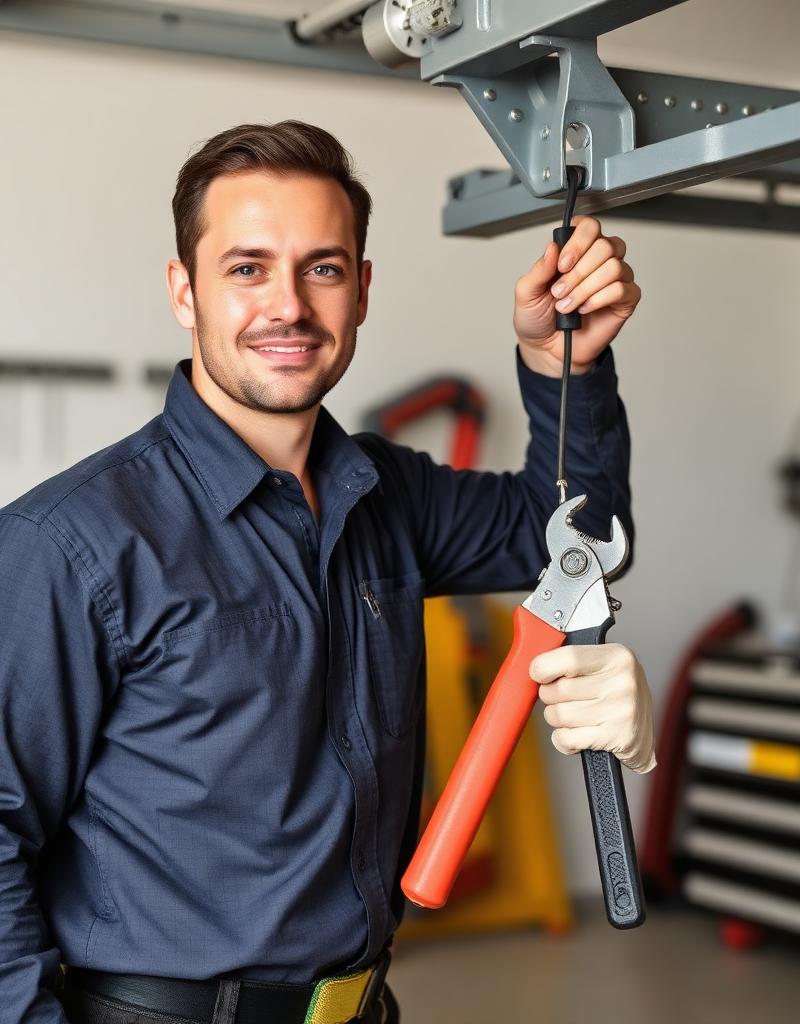Thompson Garage Doors technician repairing garage door cable